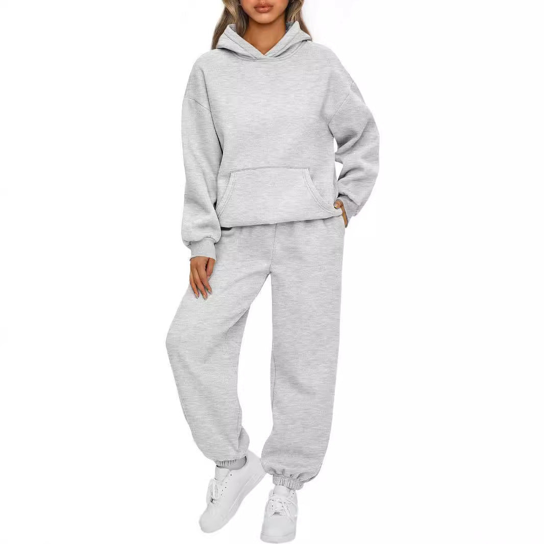 Women's Fleece Hoodie & Jogger Set in Light Grey