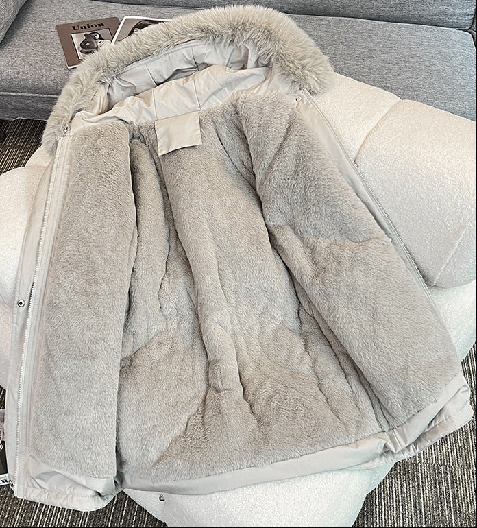Women's Fleece Lined Parka in Light Grey