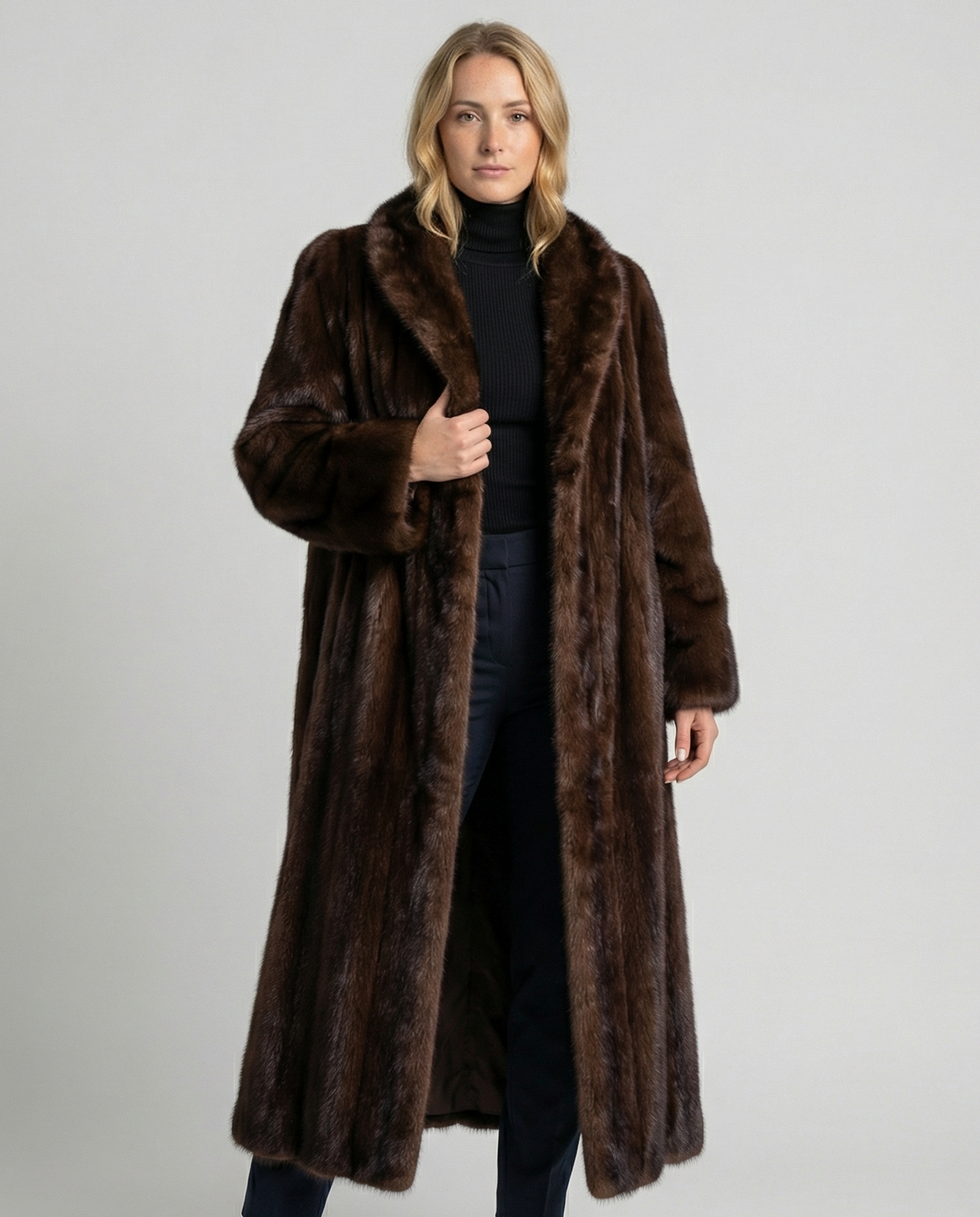 Women's Full Length Faux Fur Coat in Brown