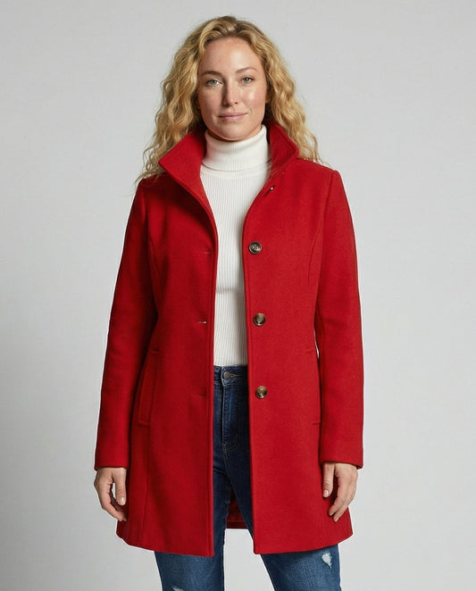 Women's Funnel Neck Coat in Red