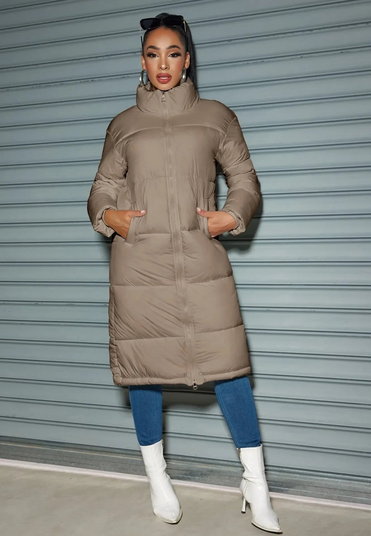 Women's Funnel Neck Puffer Winter Jacket