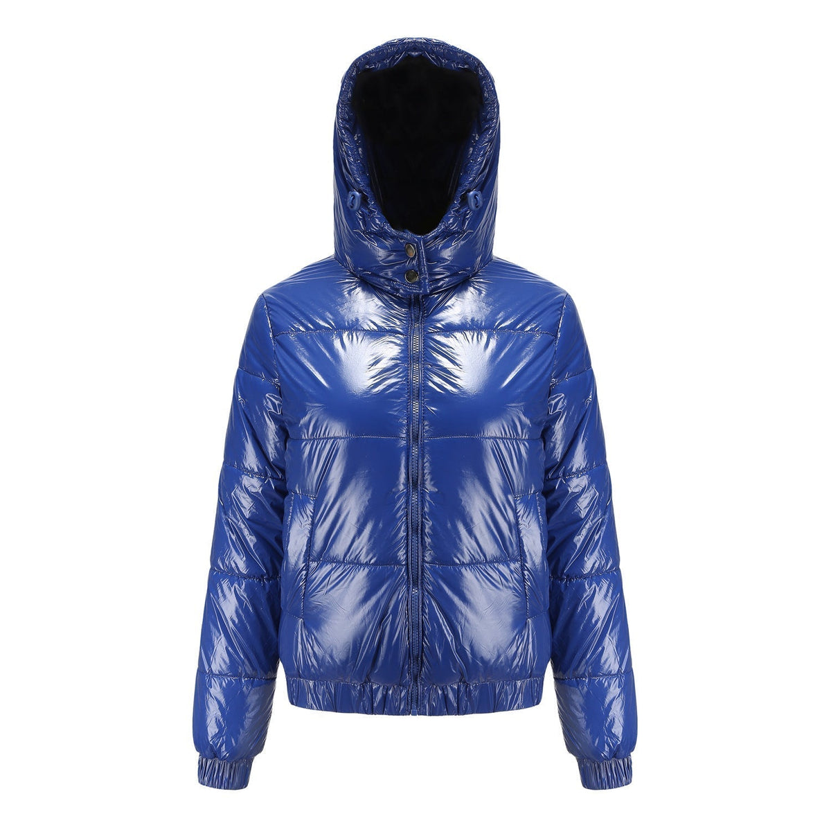 Women's Glossy Puffer Winter Jacket in Royal Blue