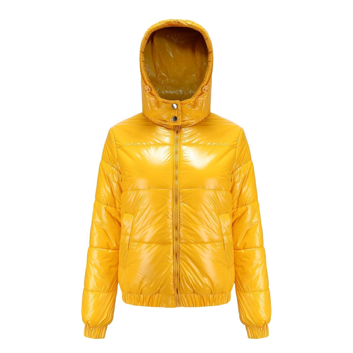 Women's Glossy Puffer Winter Jacket in Yellow