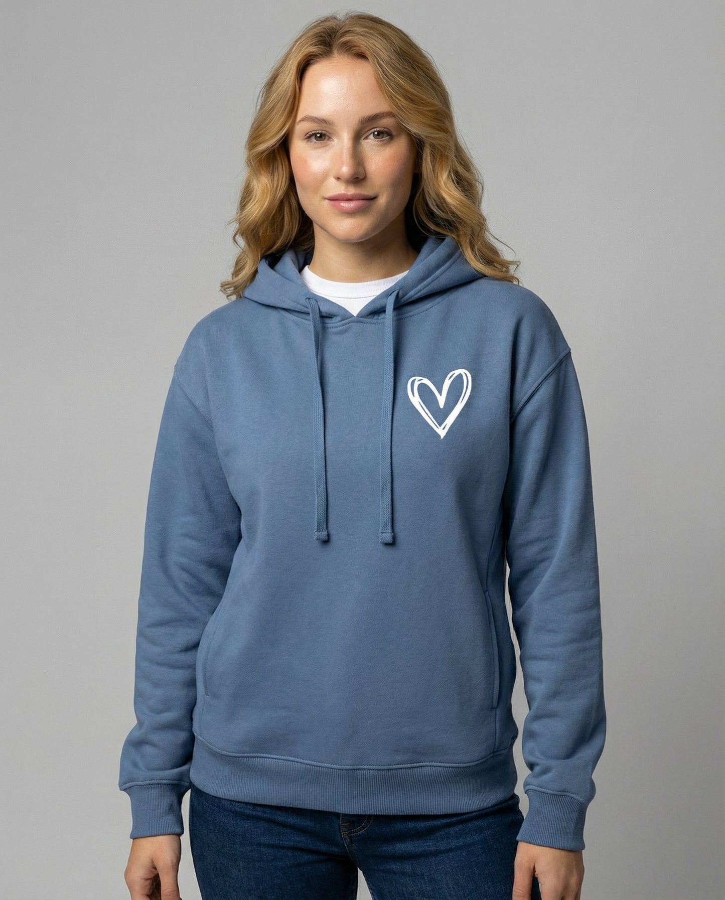 Women's Heart Print Hoodie in Blue