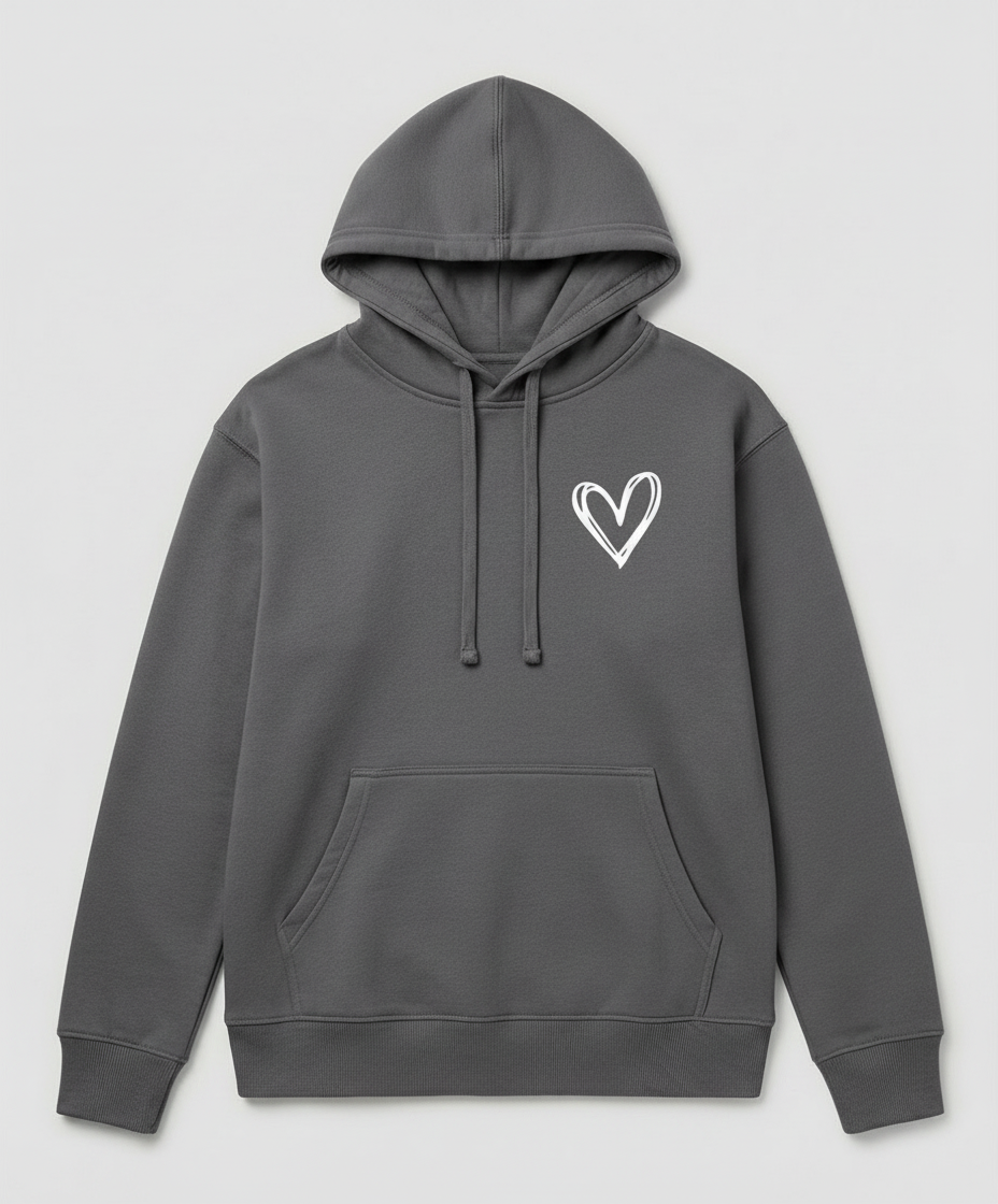 Women's Heart Print Hoodie in Dark Grey