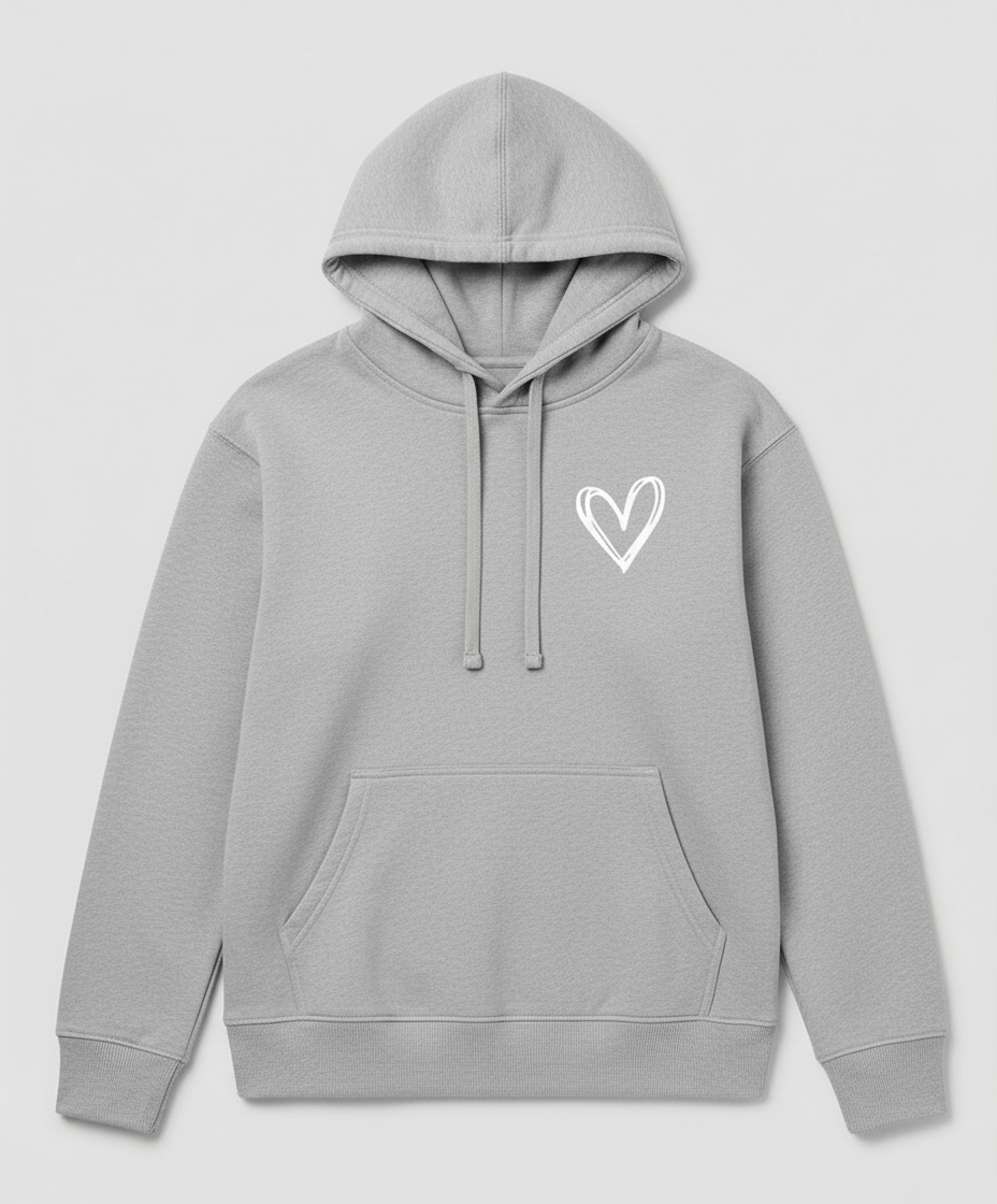 Women's Heart Print Hoodie in Grey