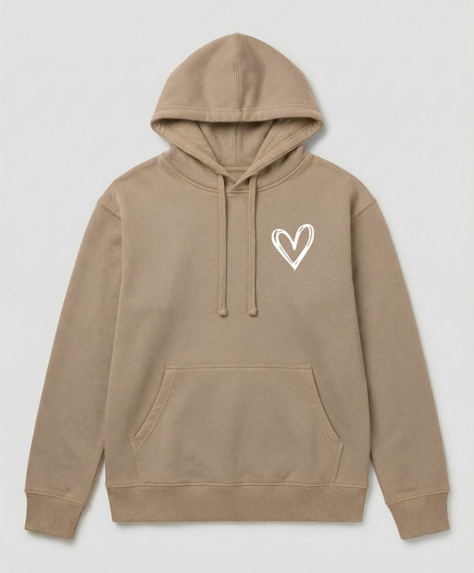 Women's Heart Print Hoodie in Khaki