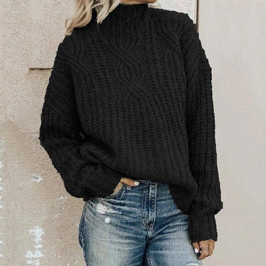 Women's High Neck Knit Sweater in Black