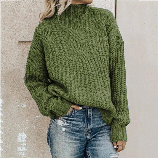 Women's High Neck Knit Sweater in Green
