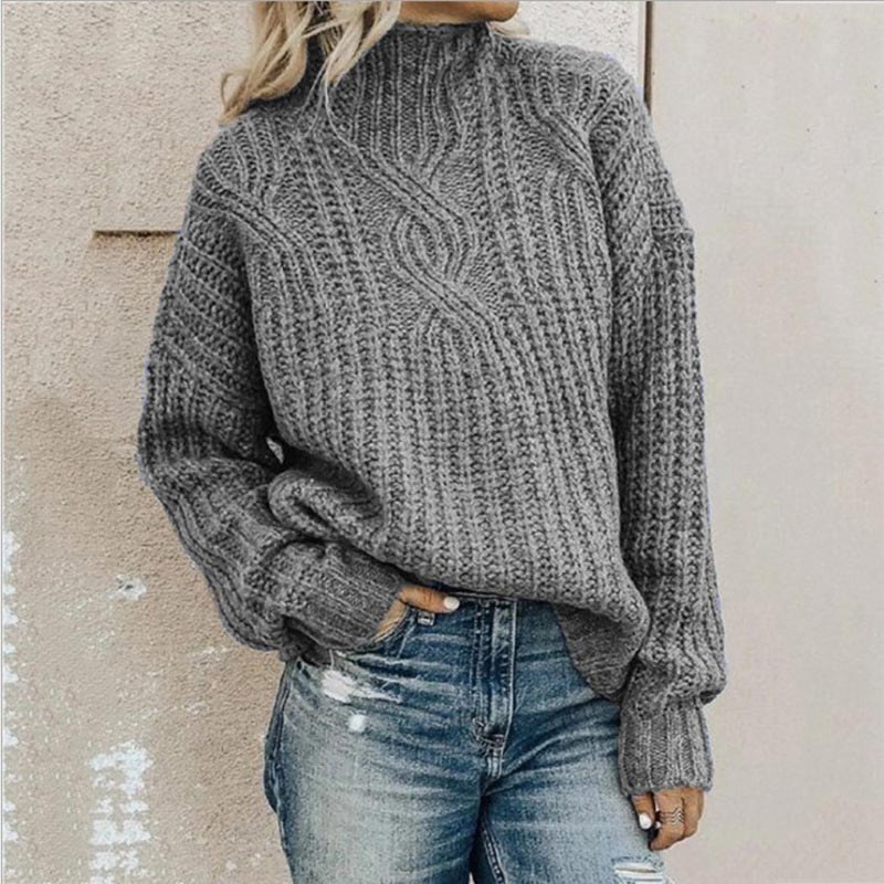 Women's High Neck Knit Sweater in Grey