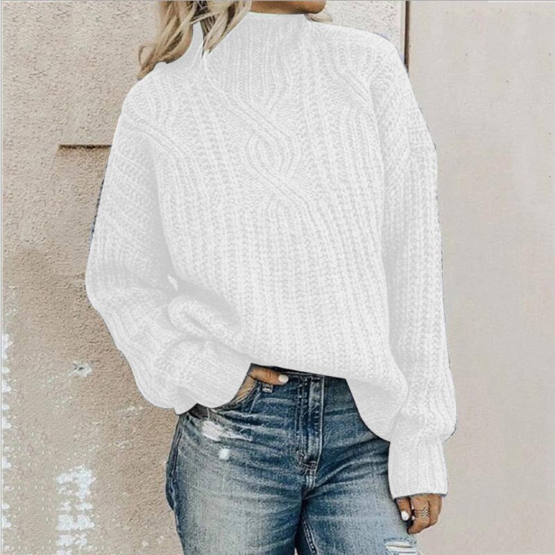 Women's High Neck Knit Sweater in White
