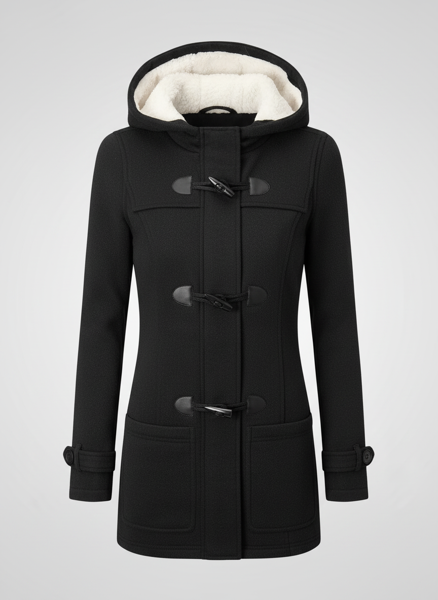 Women's Hooded Duffle Winter Jacket in Black