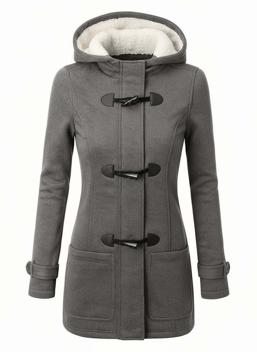 Women's Hooded Duffle Winter Jacket in Grey
