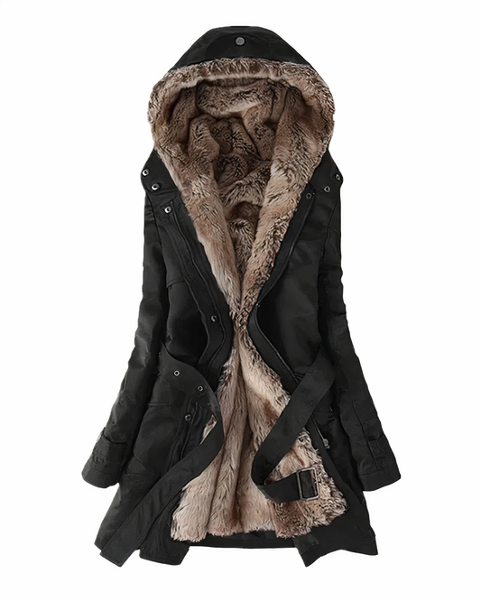 Women's Hooded Mid Length Winter Coat in Black