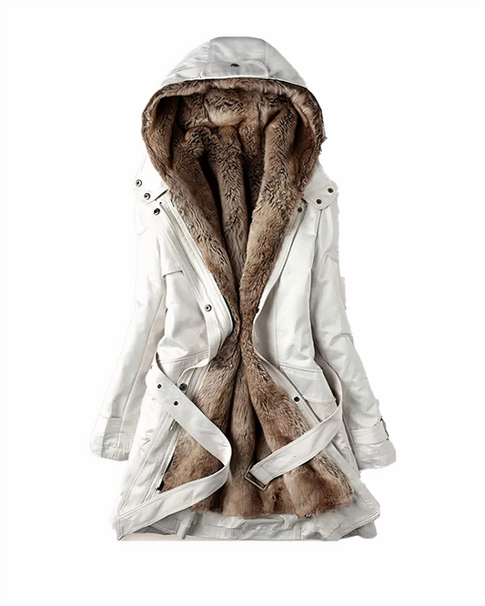 Women's Hooded Mid Length Winter Coat in White