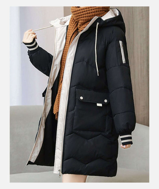 Women's Hooded Quilted Winter Coat in Black