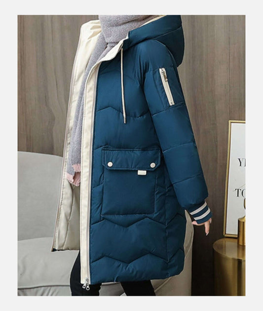 Women's Hooded Quilted Winter Coat in Blue
