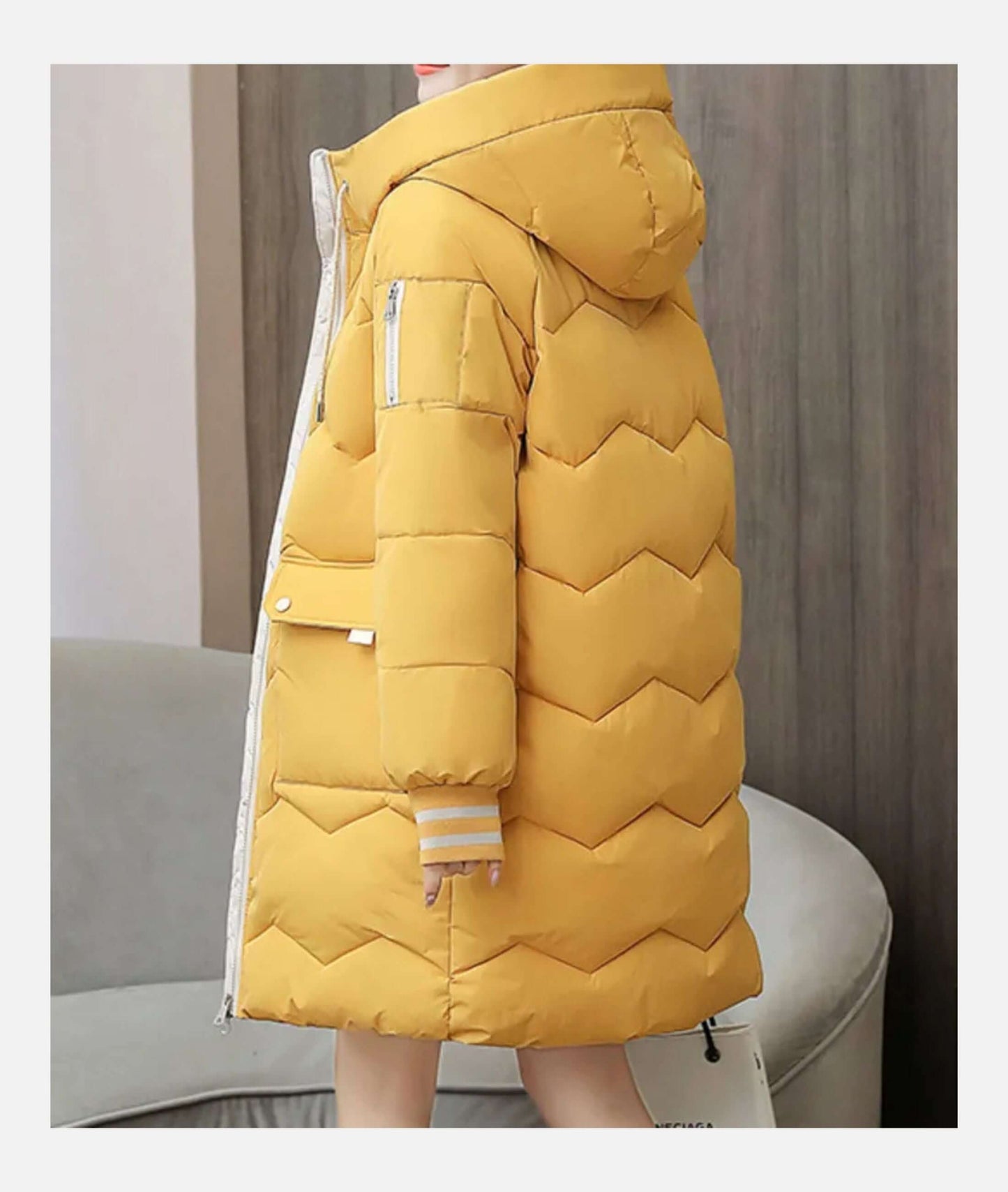 Women's Hooded Quilted Winter Coat in Yellow