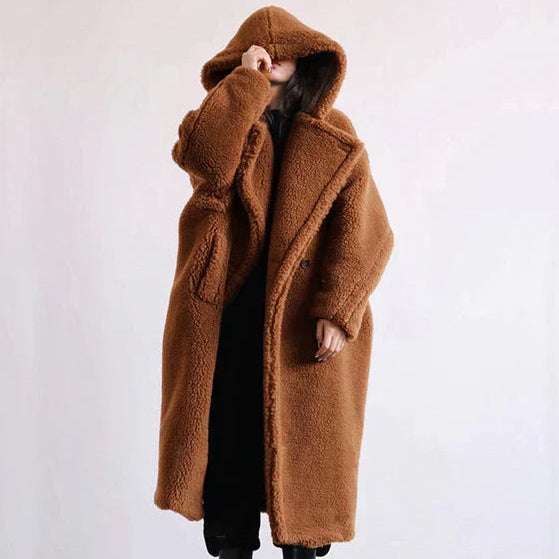 Women's Hooded Teddy Coat in Brown