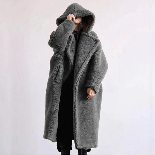 Women's Hooded Teddy Coat in Grey