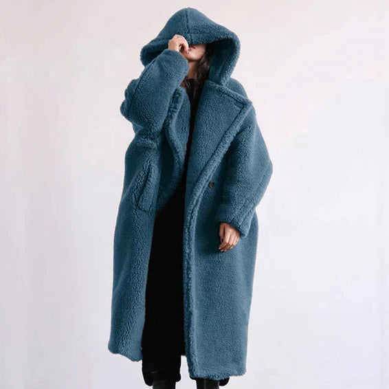 Women's Hooded Teddy Coat in Teal