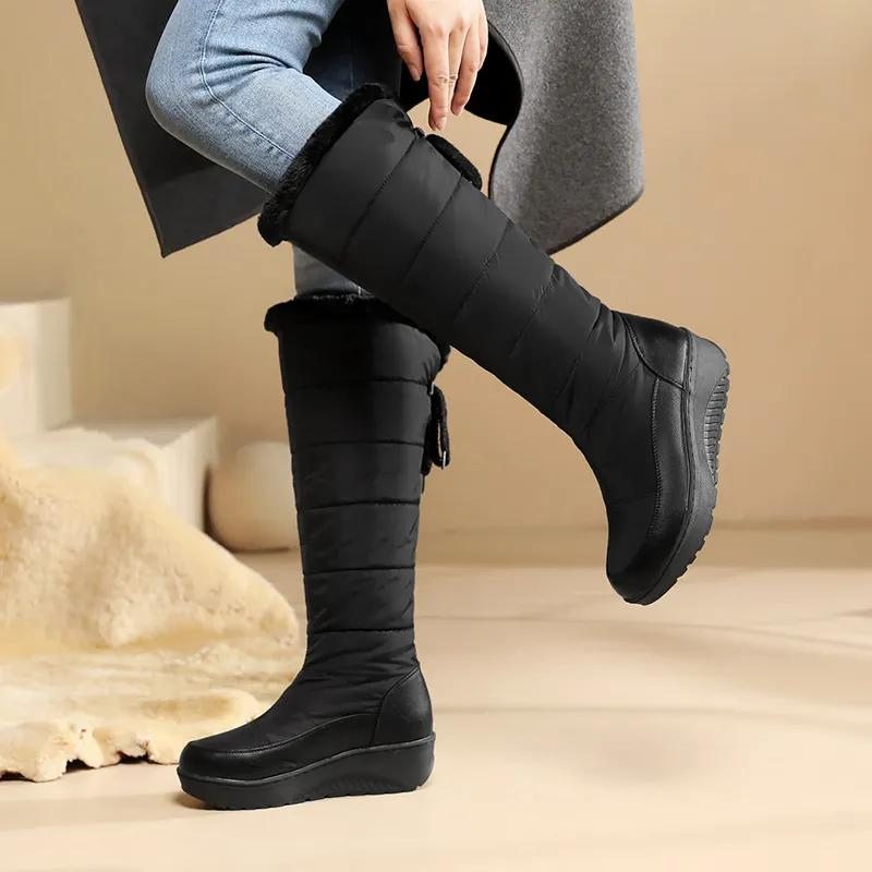 Women's Knee High Quilted Winter Boots in Black