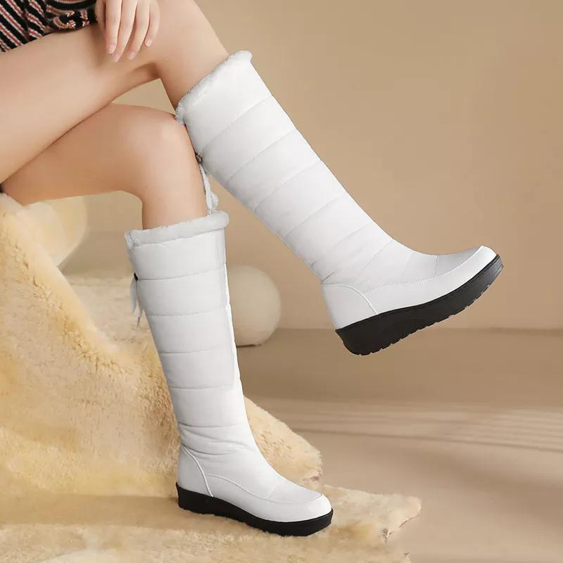 Women's Knee High Quilted Winter Boots in White