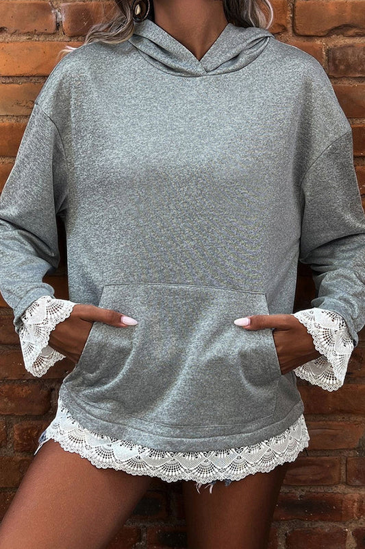 Women's Lace Trim Hoodie in Grey