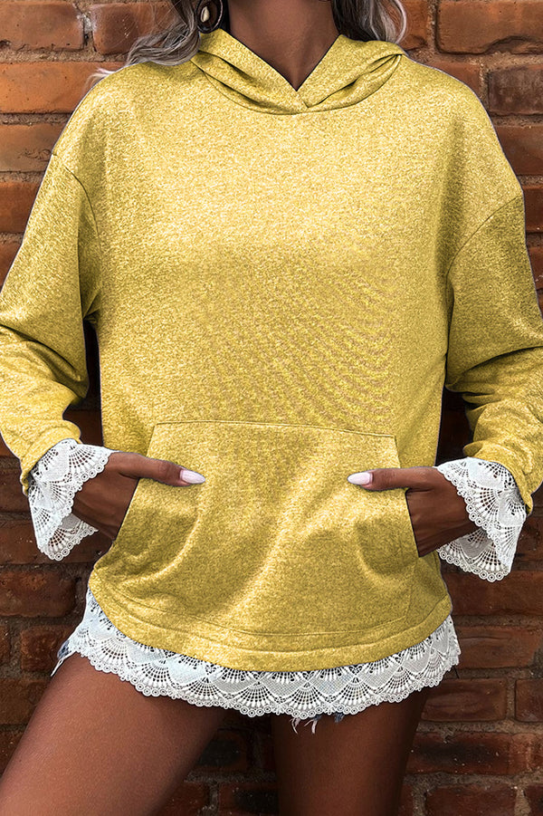 Women's Lace Trim Hoodie in Yellow