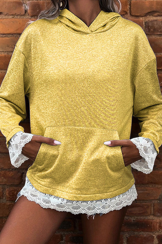Women's Lace Trim Hoodie in Yellow
