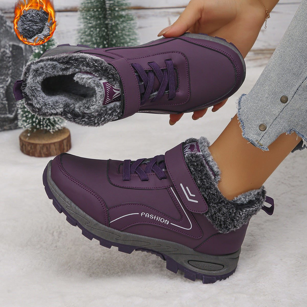 Women's Lace Up Trainer Winter Boots in Dark Purple