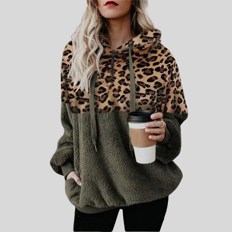 Women's Leopard Teddy Hoodie in Green