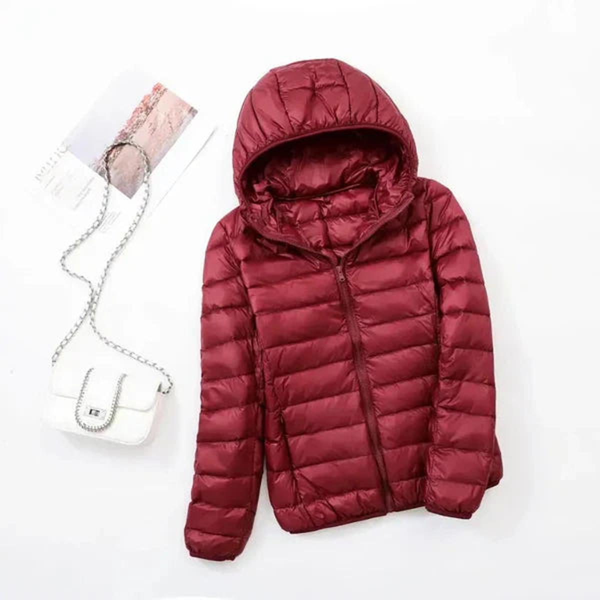 Women's Lightweight Puffer Winter Jacket in Burgundy