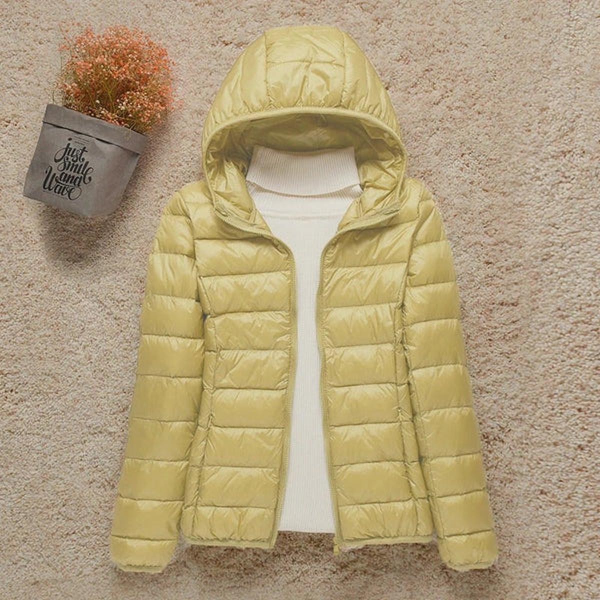 Women's Lightweight Puffer Winter Jacket in Light Yellow