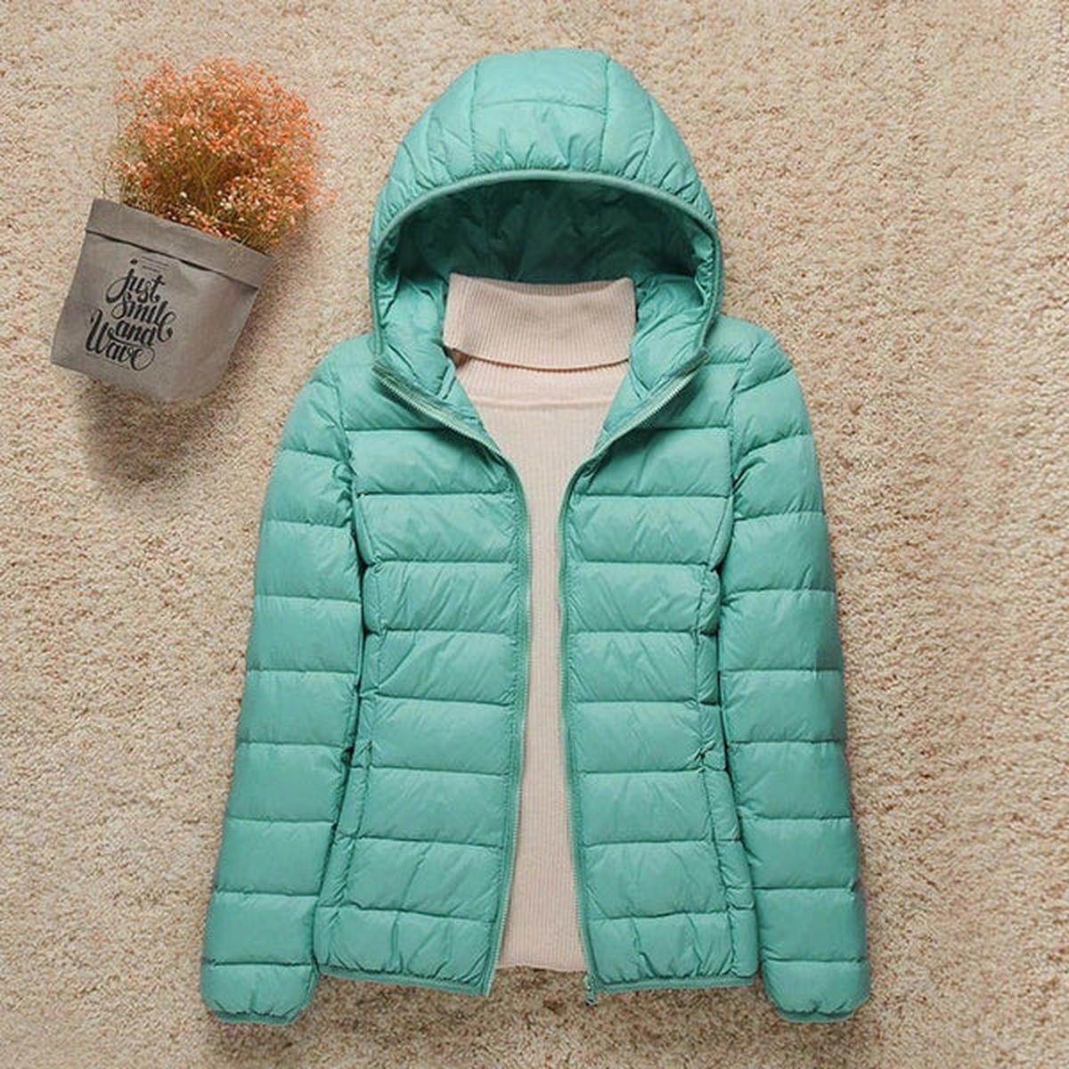 Women's Lightweight Puffer Winter Jacket in Mint Green