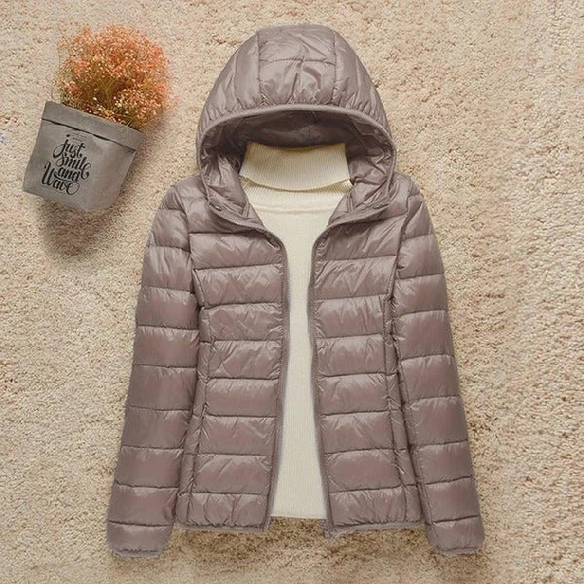 Women's Lightweight Puffer Winter Jacket in Taupe