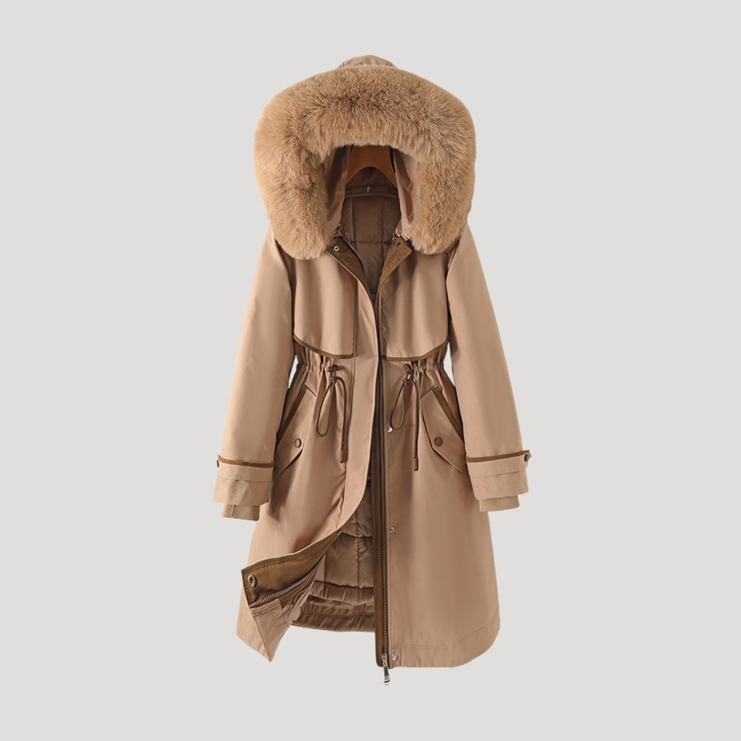 Women's Long Faux Fur Winter Coat in Beige