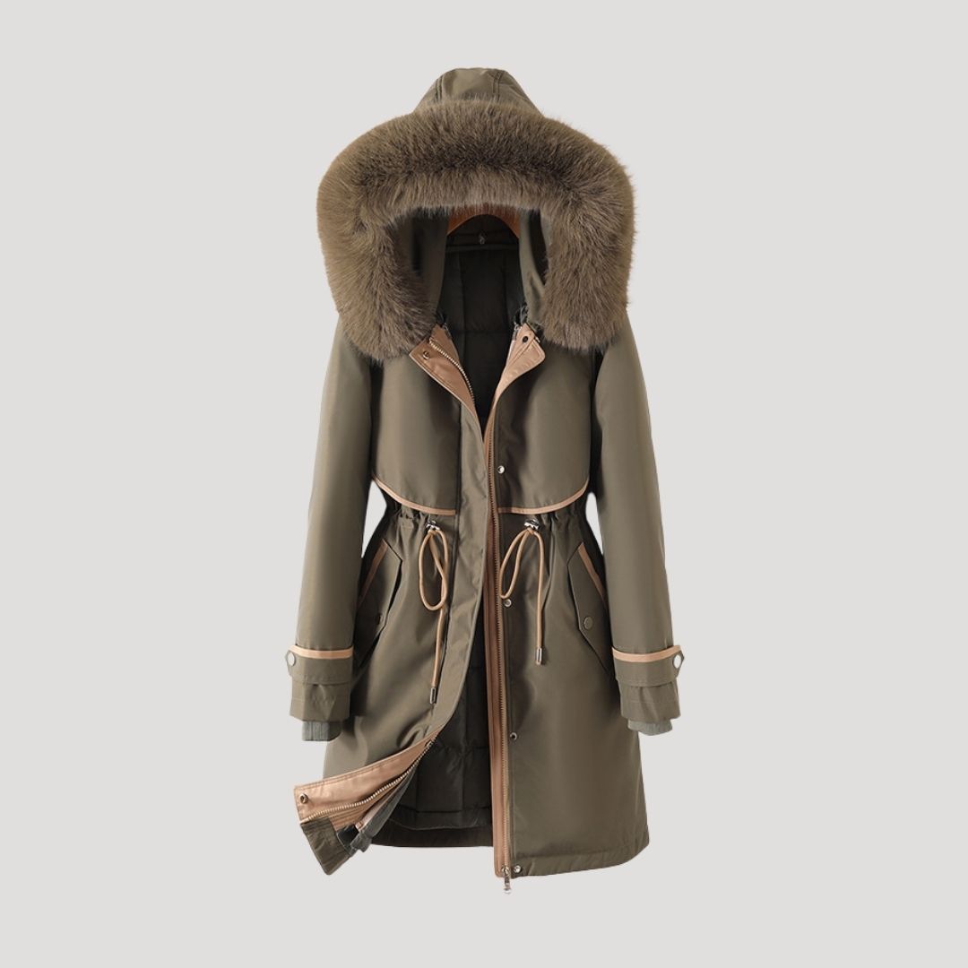 Women's Long Faux Fur Winter Coat in Green