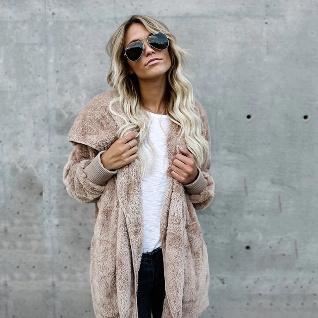 Women's Long Fleece Cardigan in Brown