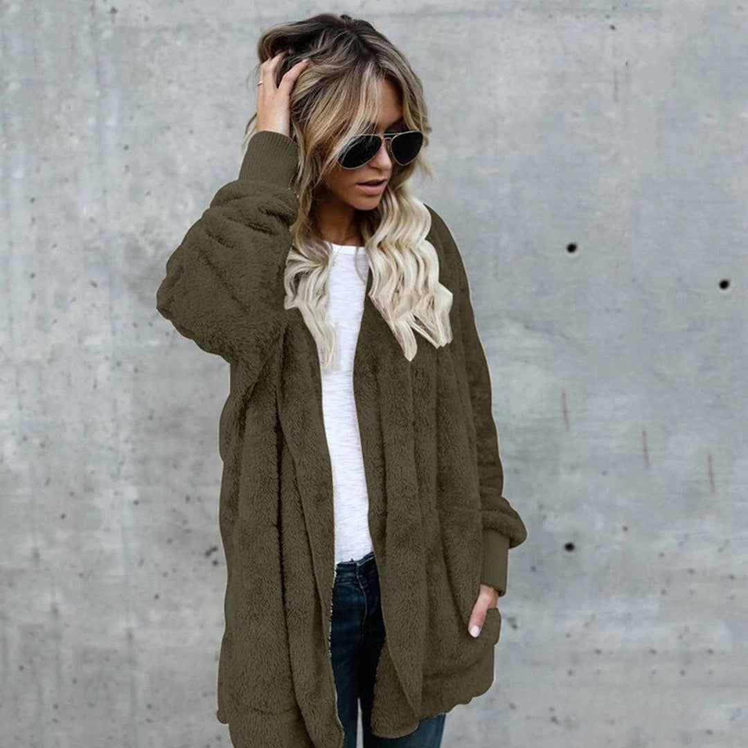 Women's Long Fleece Cardigan in Green