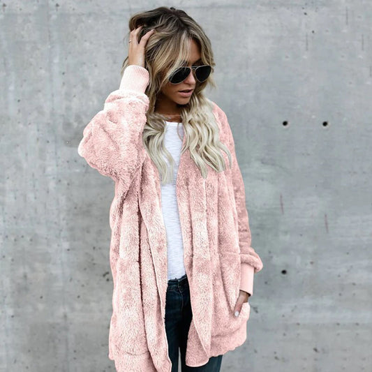 Women's Long Fleece Cardigan in Pink