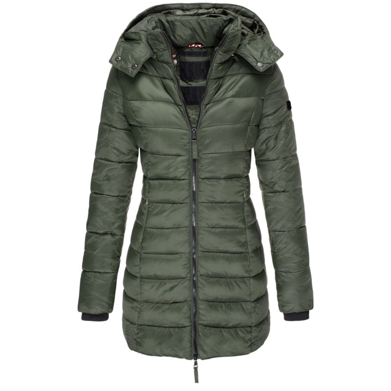 Women's Long Hooded Padded Parka Coat for Winter
