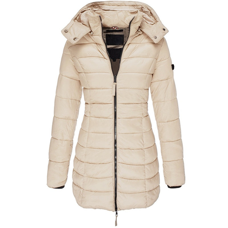 Women's Long Hooded Padded Parka Coat for Winter