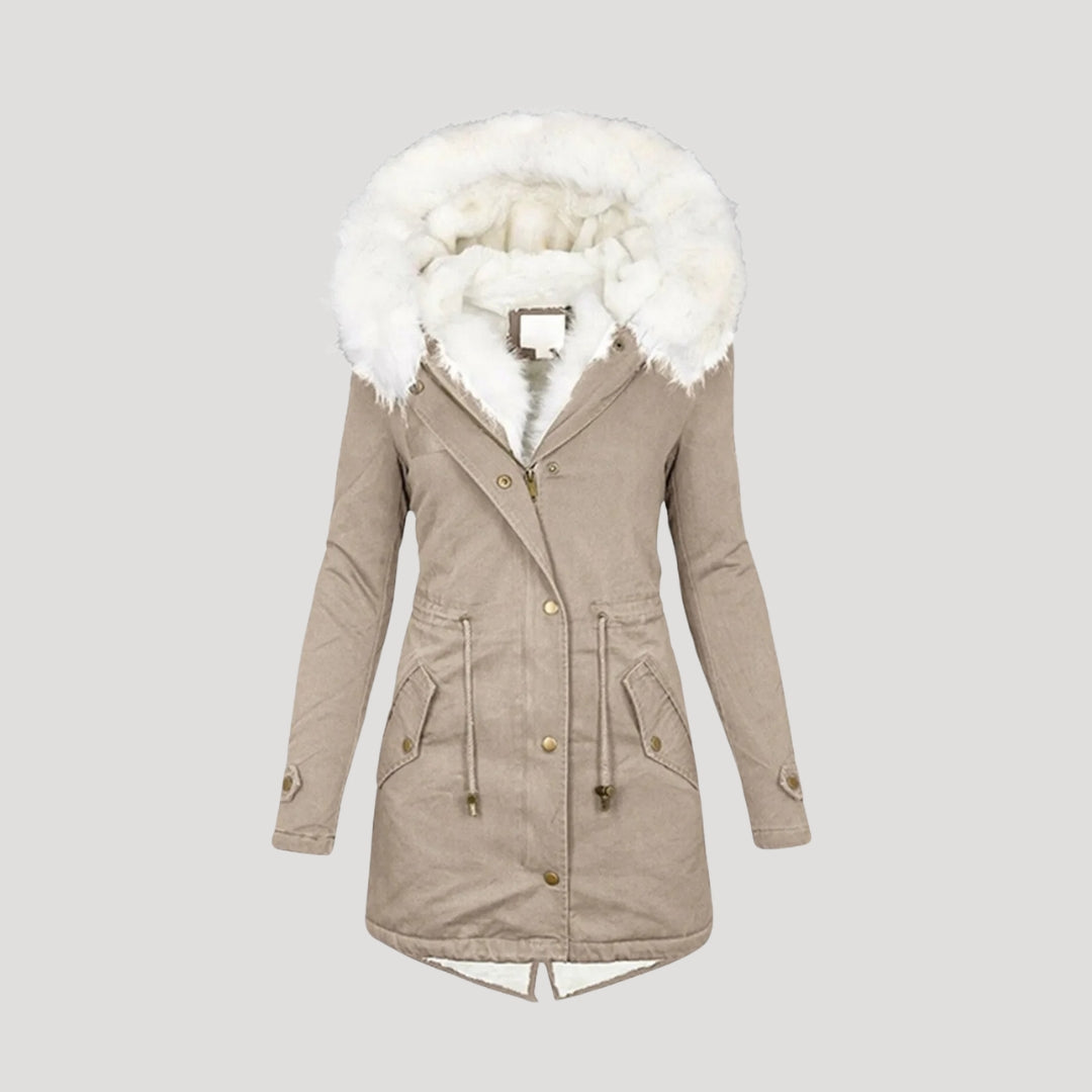 Women's Long Hooded Parka in Beige