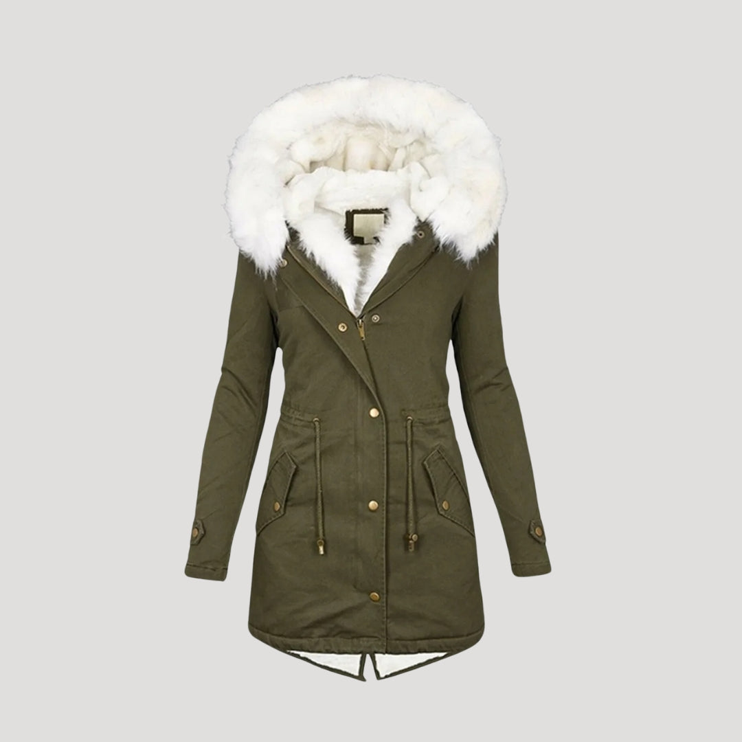 Women's Long Hooded Parka in Green
