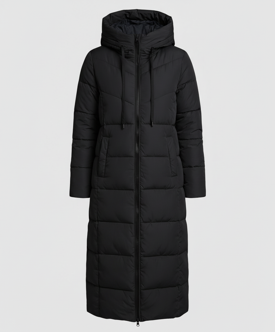 Women's Long Padded Winter Coat in Black