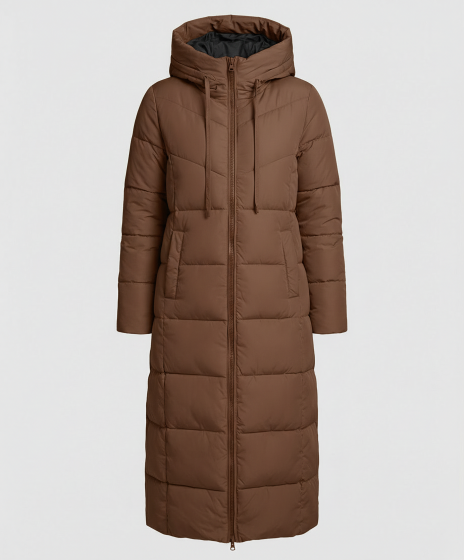 Women's Long Padded Winter Coat in Brown
