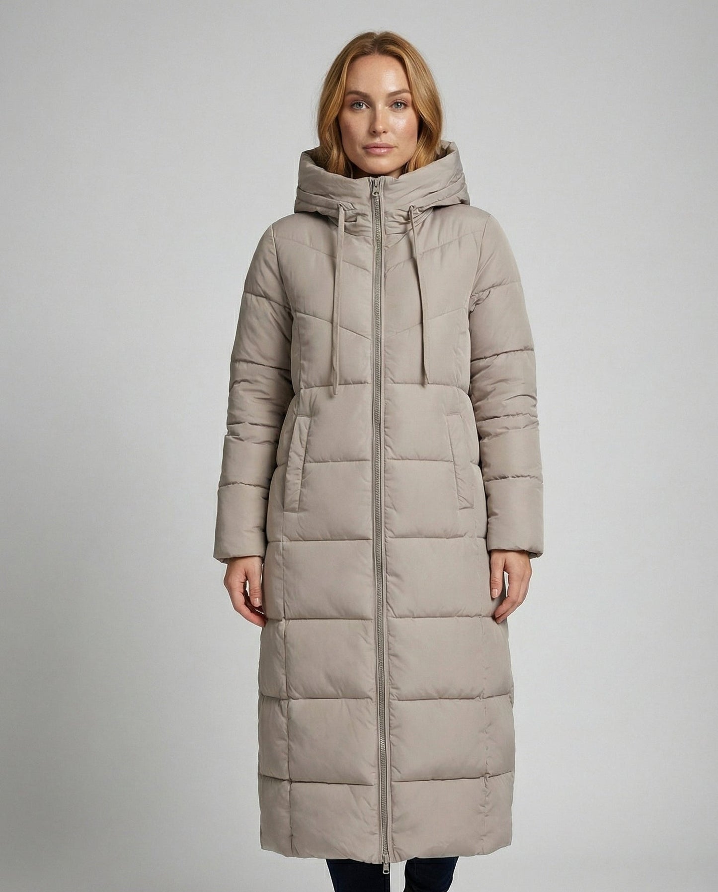 Women's Long Padded Winter Coat in Khaki
