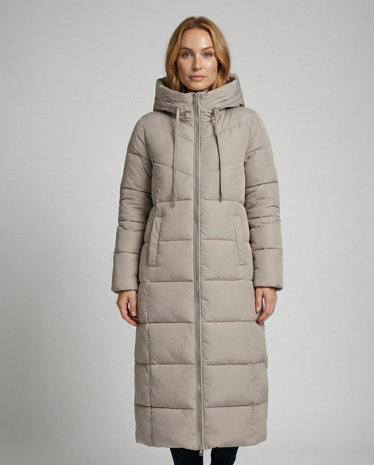 Women's Long Padded Winter Coat in Khaki