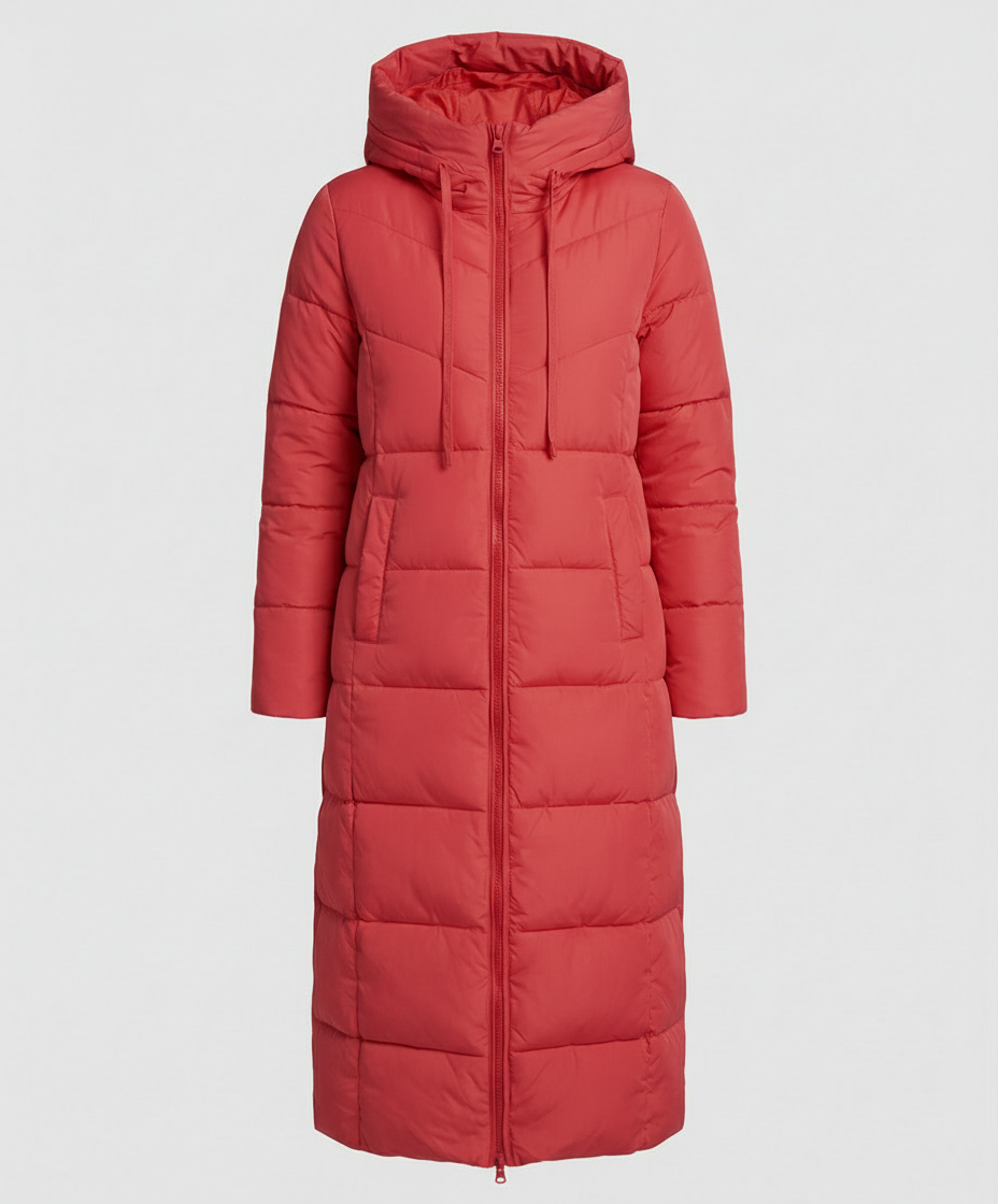 Women's Long Padded Winter Coat in Red